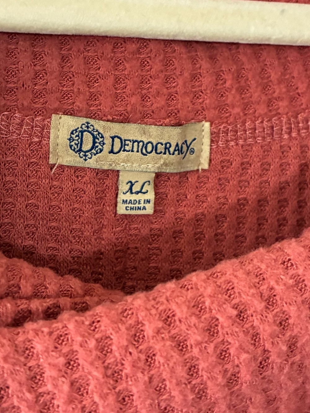 DEMOCRACY ORANGE WASH WAFFLE KNIT SWEATER, XL - Picture 3 of 5
